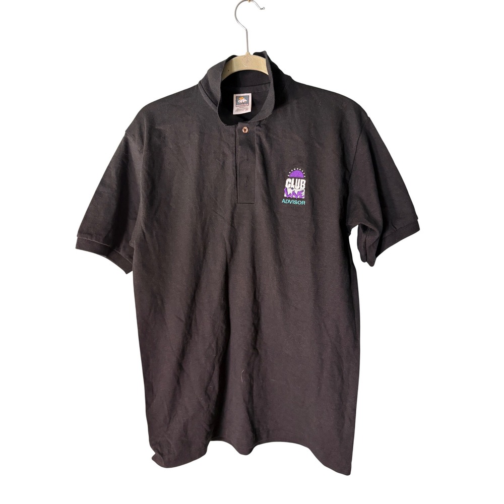 Vintage 90s Cotton Deluxe Black Polo with Embroidery Single-Stitch Hem USA